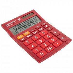 Калькулятор настольный BRAUBERG ULTRA-12-WR (192x143 мм), 12 разрядов, двойное питание, БОРДОВЫЙ, 250494