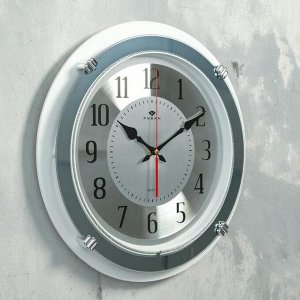 Часы настенные "Классика" с зеркалом, d=40 см, корпус белый, плавный ход