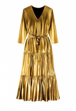 Платье трикотажное длинное с блестящим напылением, цвет золотой