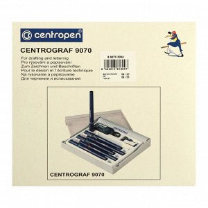 Набор 3 рапидографов Centropen 9070, толщина: 0.25, 0.35, 0.50, + тушь + держататель