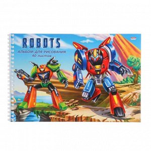 Альбом для рисования А4, 40 листов на гребне "Мощные роботы", бумажная обложка, блок 100 г/м2