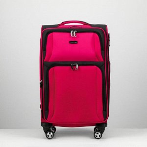 Чемодан средний, 24", отдел на молнии, наружный карман, 4 колеса, цвет серый/розовый