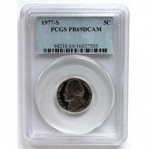 США 5 центов 1977 (S) PROOF «ТОМАС ДЖЕФФЕРСОН» в слабе PCGS PR69DCAM