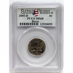 США 5 центов 2005 (D) UNC «200 ЛЕТ ЭКСПЕДИЦИИ ЛЬЮИСА И КЛАРКА» БИЗОН в слабе PCGS MS68