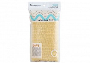 Мочалка для тела с плетением «Волна» и волокнами кукурузы "Eco Corn Shower Towel" (с жемчужным блеском, мягкая) размер 25 см х 100 см