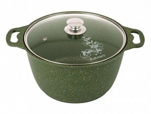 Кастрюля антипригарная литая 6,0л стеклянная крышка Trendy style malachite KUKMARA