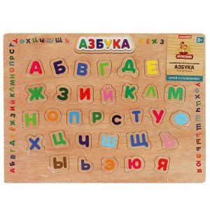 W0140 Игрушка деревянная рамка-вкладыш "азбука" Буратино в кор.100шт