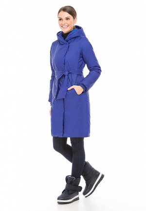 Пальто утепленное с поясом, цвет синий