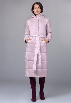 Пальто утеплённое стёганое с поясом, цвет розовый