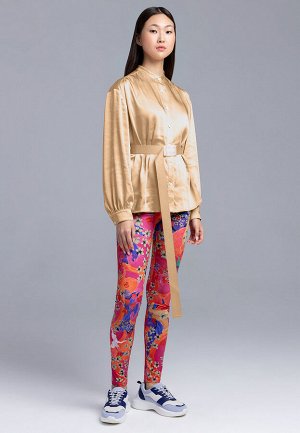 Блузка сатинированная с поясом, цвет персиковый