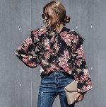 Женская блуза, принт &quot;цветы&quot;, цвет черный