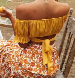 Женский топ с открытыми плечами, цвет желтый