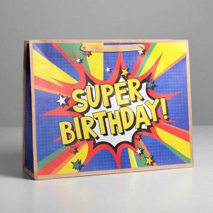 Пакет крафтовый горизонтальный Super birthday, L 40 ? 31 ? 11.5 см