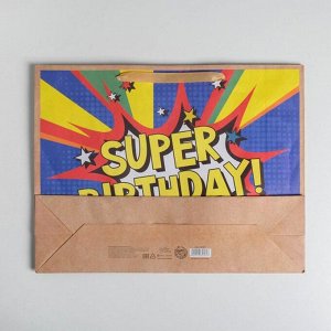 Пакет крафтовый горизонтальный Super birthday, L 40 ? 31 ? 11.5 см