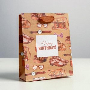 Пакет крафтовый вертикальный «Happy birthday», S 12 ? 15 ? 5.5 см