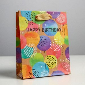 Пакет крафтовый вертикальный «Happy birthday», S 12 ? 15 ? 5.5 см