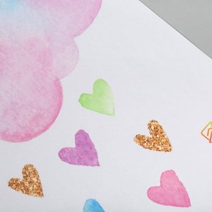 Наклейка пластик интерьерная цветная "Облачко с дождём из сердечек" 40х39 см