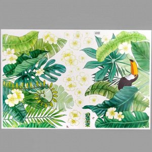 Наклейка пластик интерьерная цветная "Тукан в пальмовых листьях" 60х90 см