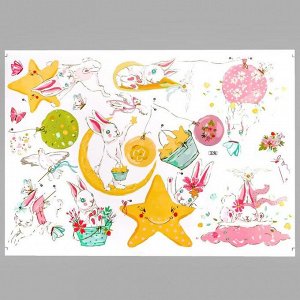 Наклейка пластик интерьерная цветная "Зайки, воздушные шары и звёзды" 60х90 см