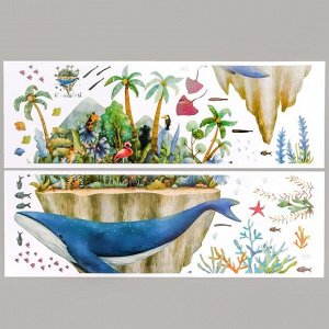 Наклейка пластик интерьерная цветная "Кит и остров" 30х90 см набор 2 листа