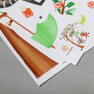 Наклейка пластик интерьерная цветная "Лис и енот" набор 2 листа 30х90 см