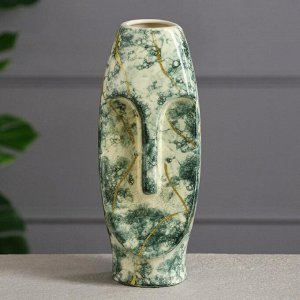 Ваза керамика настольная "Лицо", под мрамор, зелёная, 1 сорт