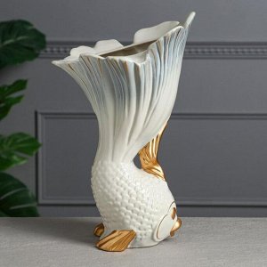 Ваза керамическая "Рыбка", настольная, декор золотистый, перламутр, 32.5 см