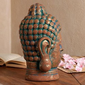 Статуэтка "Голова Будды" золотой с зеленой окисью, 32 см