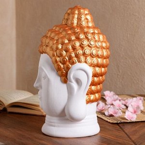 Копилка "Голова Будды", белая с золотом, керамика, 32 см
