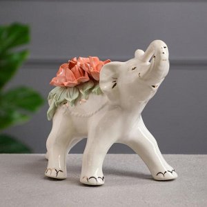 Статуэтка "Слон", белая, цветная лепка, керамика, 18 см, микс