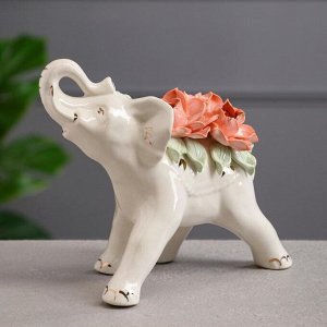 Статуэтка "Слон", белая, цветная лепка, керамика, 19 см, микс