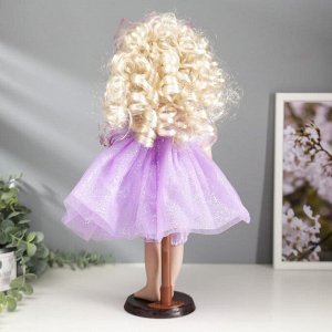 Кукла коллекционная керамика "Малышка Феона в сиреневом платье с цветами" 40 см