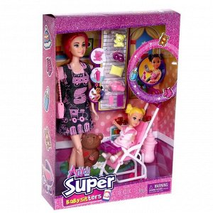 Кукла-модель «Мама с малышкой» с коляской и аксессуарами, МИКС