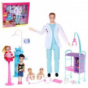 Кукла модель «Доктор», шарнирный, с малышами, мебелью и аксессуарами, МИКС