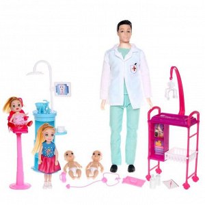 Кукла-модель «Доктор» шарнирный, с малышами, мебелью и аксессуарами, МИКС