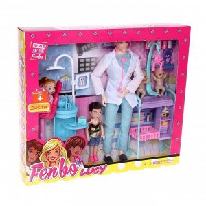 Кукла-модель «Доктор» шарнирный, с малышами, мебелью и аксессуарами, МИКС