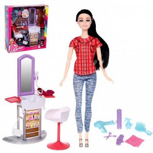 Кукла модель «Амелия парикмахер», шарнирная, с мебелью и аксессуарами, МИКС
