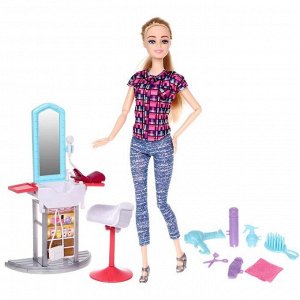 Кукла модель «Амелия парикмахер», шарнирная, с мебелью и аксессуарами, МИКС