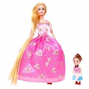 Кукла модель «Кристина», шарнирная, длинные волосы, с малышкой и аксессуарами, МИКС