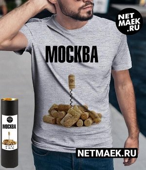 Мужская футболка принт Москва с пробками, цвет серый меланж