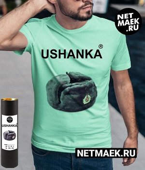 Мужская футболка с надписью USHANKA, цвет ментол