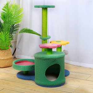 Когтеточка-домик для котов, форма ромашки, цвет зеленый