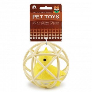 Игрушка для котов в виде шарика с птичкой внутри, цвет желтый