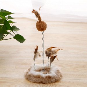 Игрушка для котов "Мячик на пружинке с перьями" на подставке