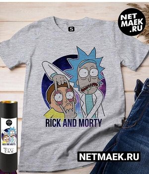 Футболка с принтом Рик и Морти (Rick and Morty), цвет серый меланж