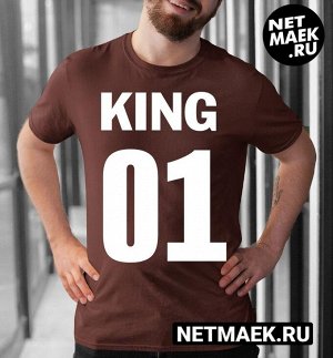 Футболка с надписью KING 01, цвет коричневый