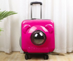 Переноска-чемодан на колесиках для животных, цвет ярко-розовый