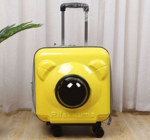 Переноска-чемодан на колесиках для животных, цвет желтый