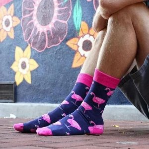 28784 Дизайнерские носки серии В гармонии с природой "Розовый фламинго и синие озера", р-р 40-44 (синий/розовый)