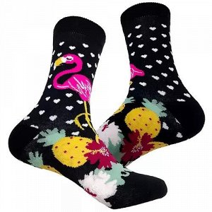 31913 Дизайнерские носки серии В гармонии с природой "Фламинго. Цветы. Ананасы", р-р 36-40 (черный), 2690000031913